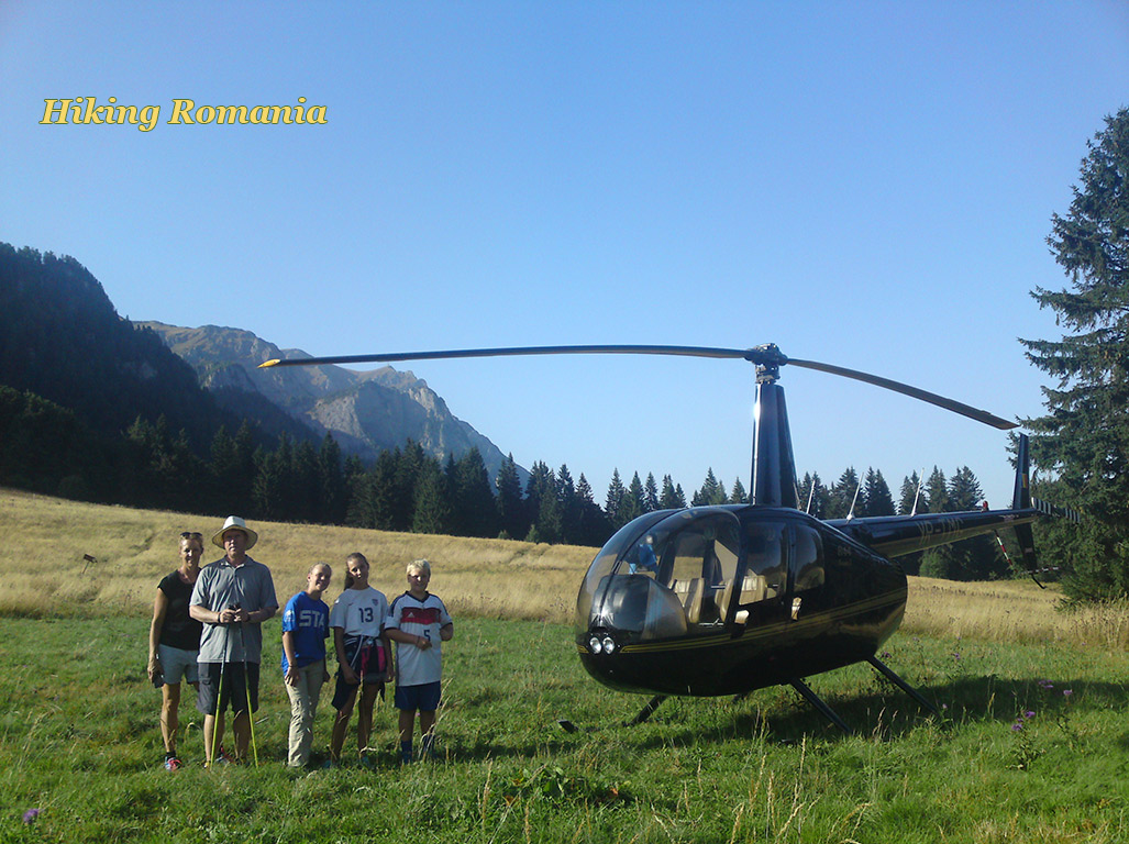 Helicopter flight in Transylvanian mountains